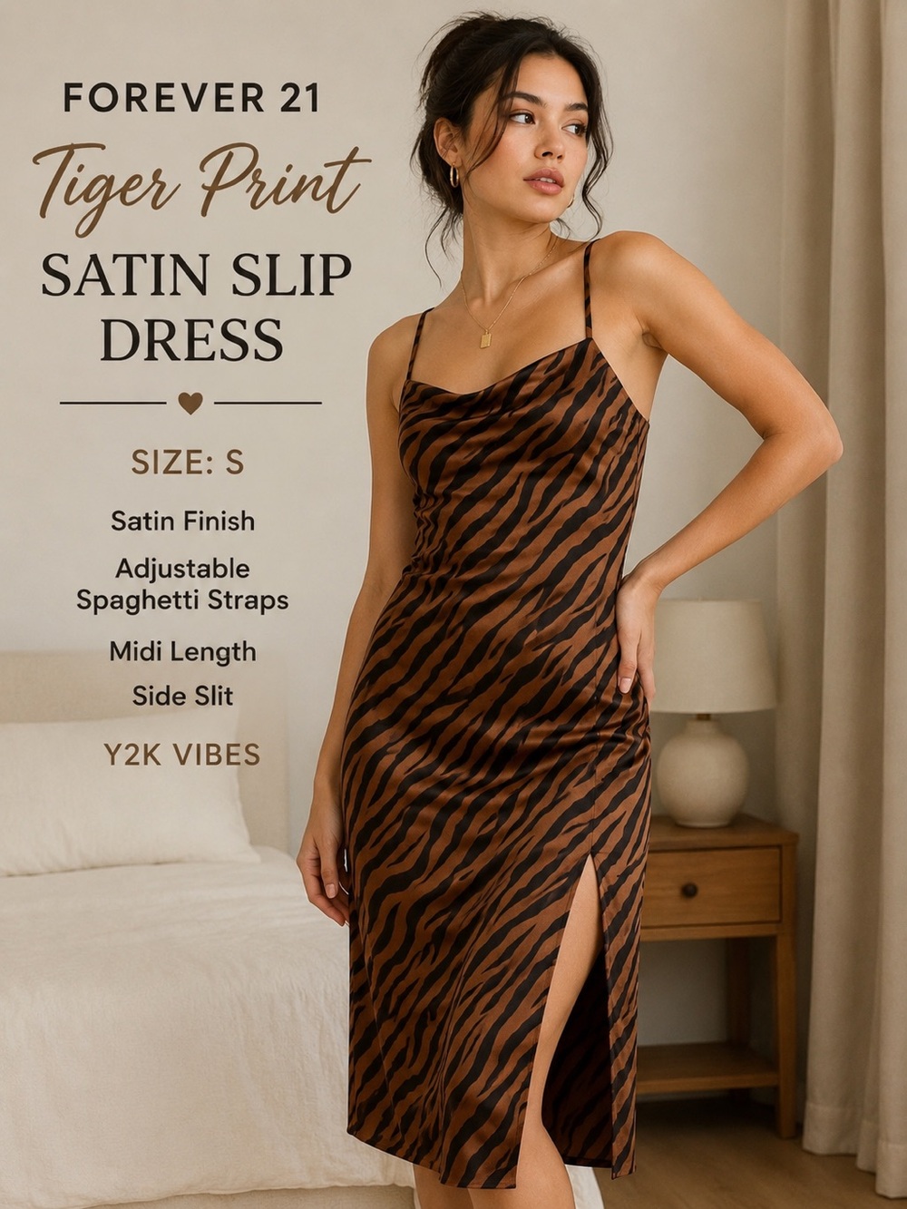 Forever 21 Tiger Print Satin Nightgown Size S